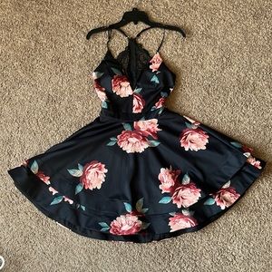 Double layer skirt for extra fullness,built-in padded bra cups, laced v-neckline